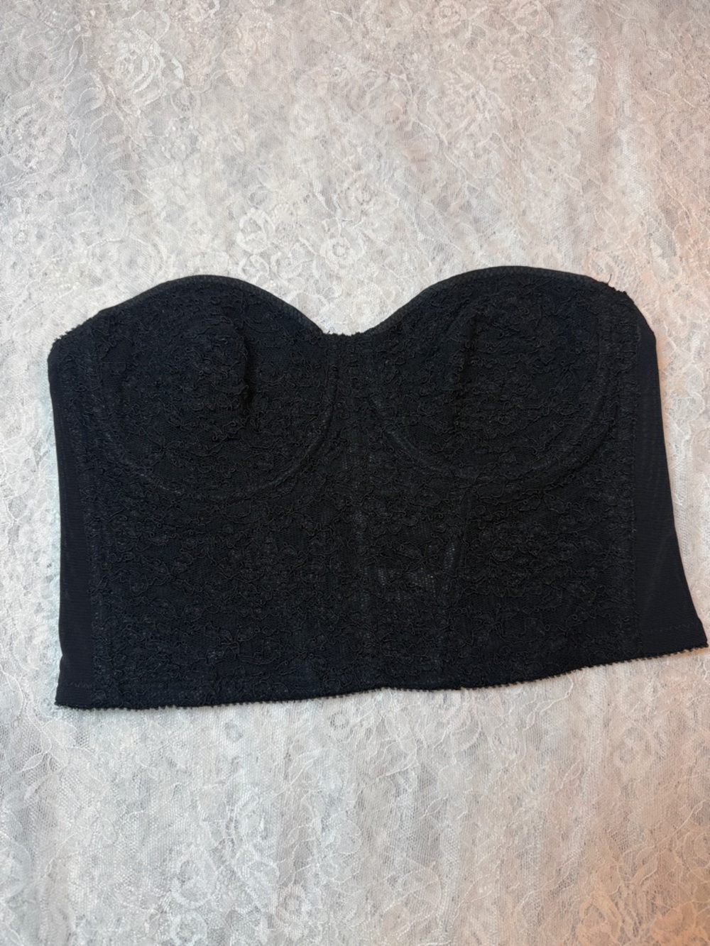 Vintage La Lingerie Black Lace Bustier Corset Top L
